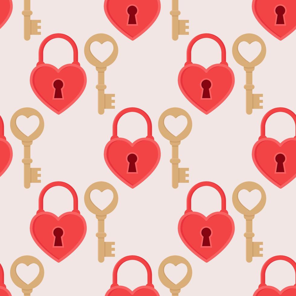 Seamless pattern to Valentines Day. Key and padlock from the heart vector illustration