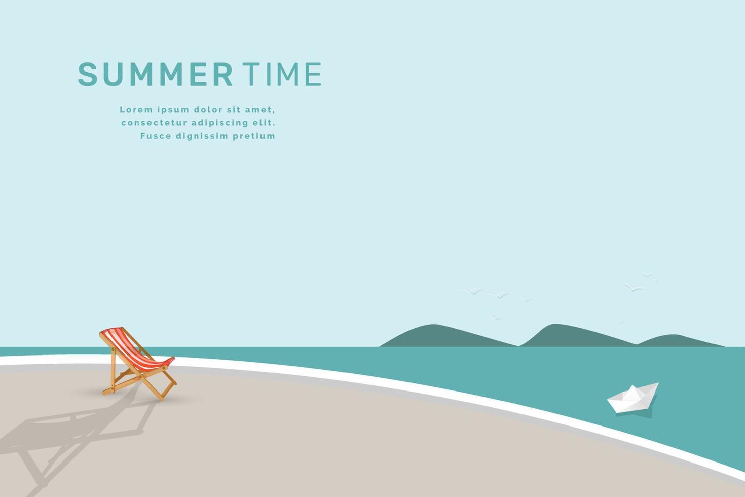 Sea view landscape with paper boat summer time holiday concept vector