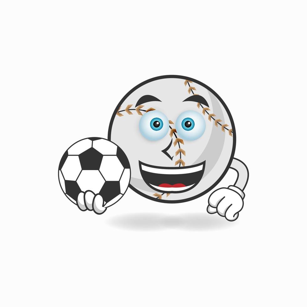 The Baseball mascot character becomes a soccer player. vector illustration