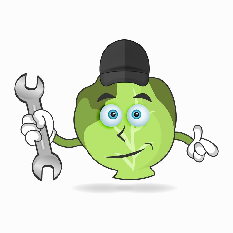 The Cabbage mascot character becomes a mechanic. vector illustration