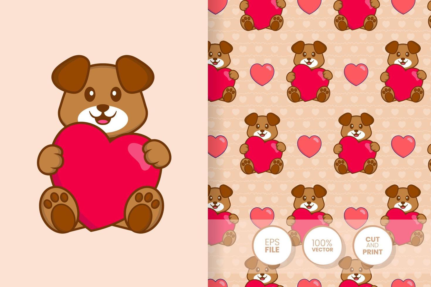 Cute dog cartoon character. seamless pattern background. vector