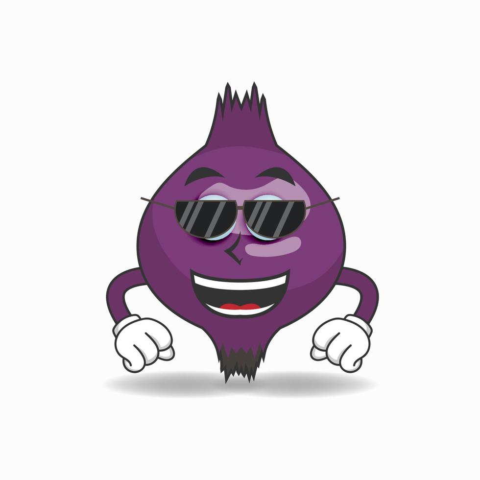 Purple onion mascot character with sunglasses. vector illustration