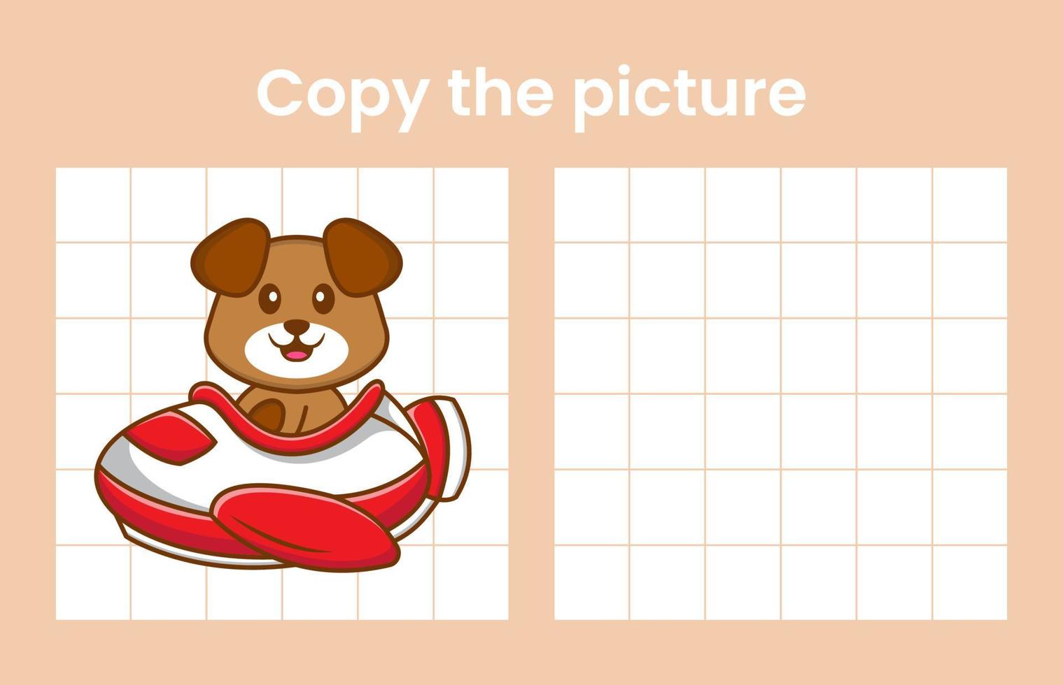 Copy the picture of a cute dog. Educational game for children. Cartoon vector illustration