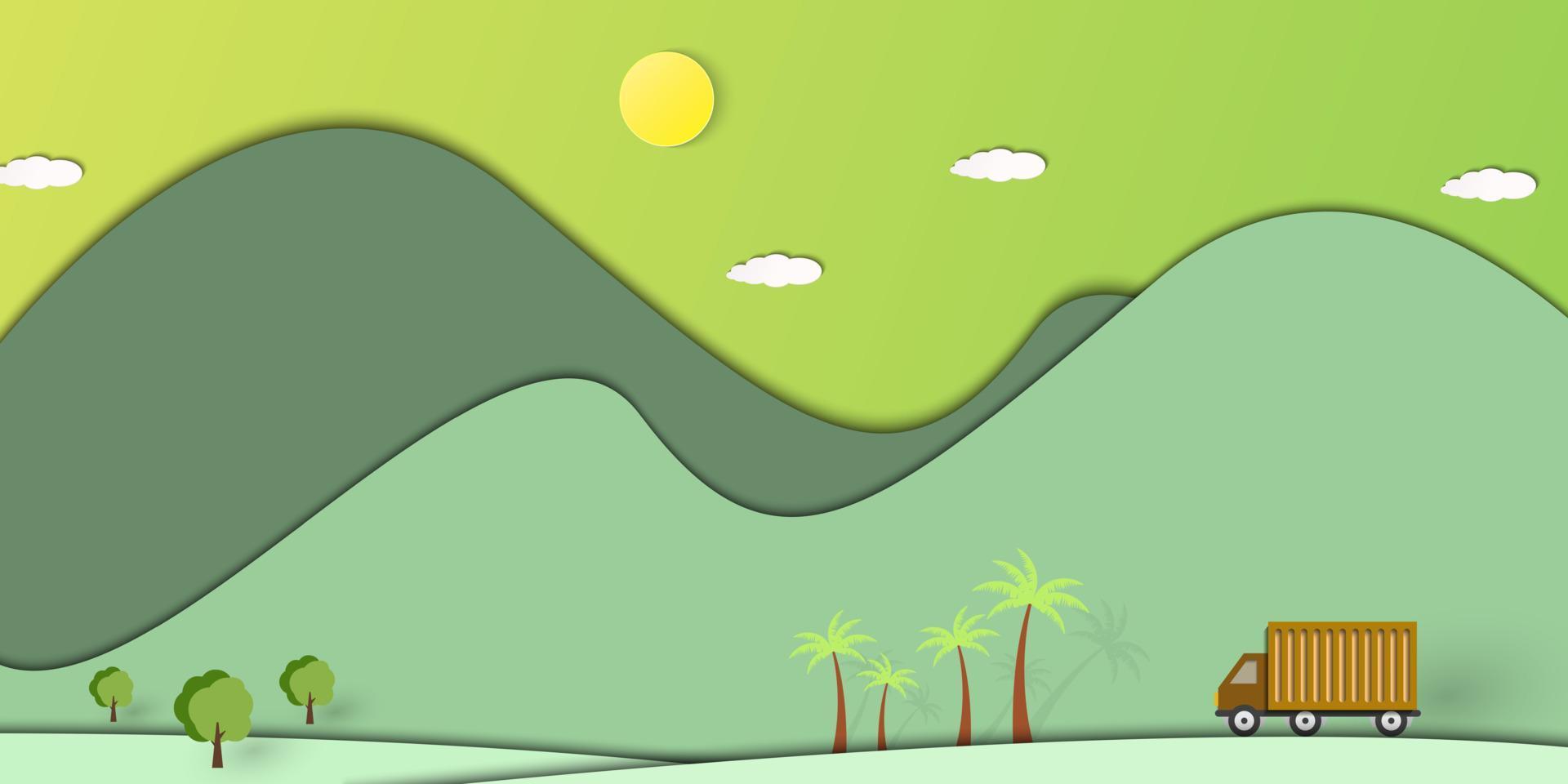 Green nature landscape scenery background paper art style vector