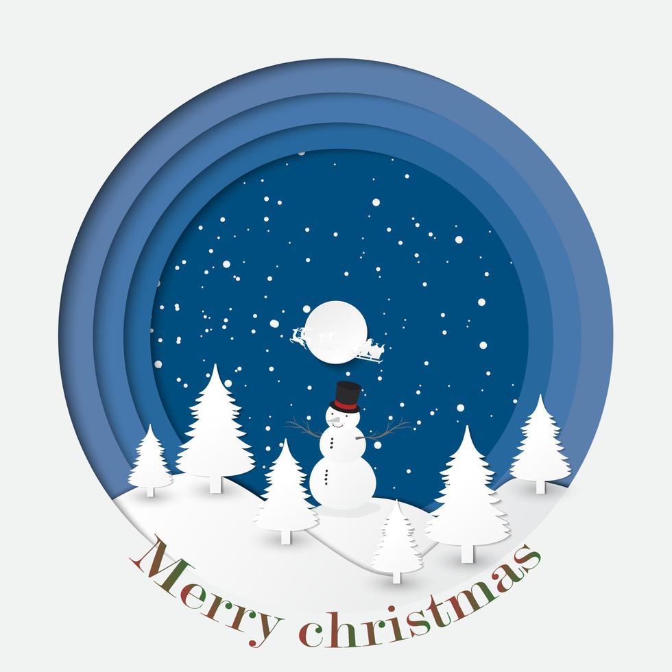 Merry Christmas and happy new year greeting card paper cut style vector