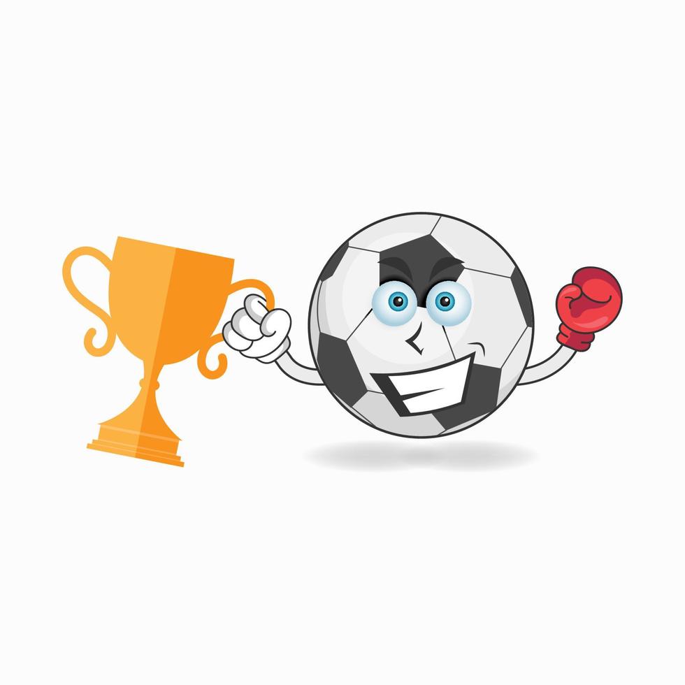 The Soccer Ball mascot character wins a boxing trophy. vector illustration