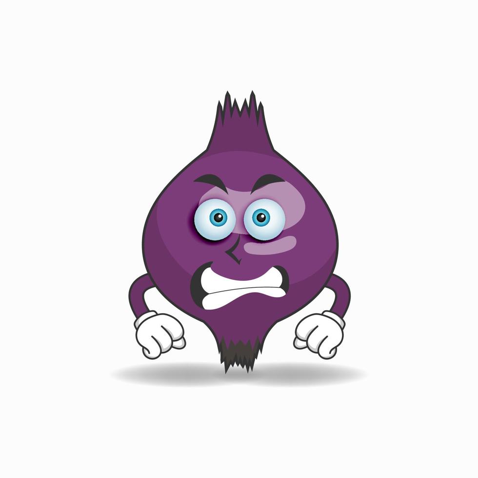 Personaje de mascota de cebolla morada con expresión enojada. ilustración vectorial vector