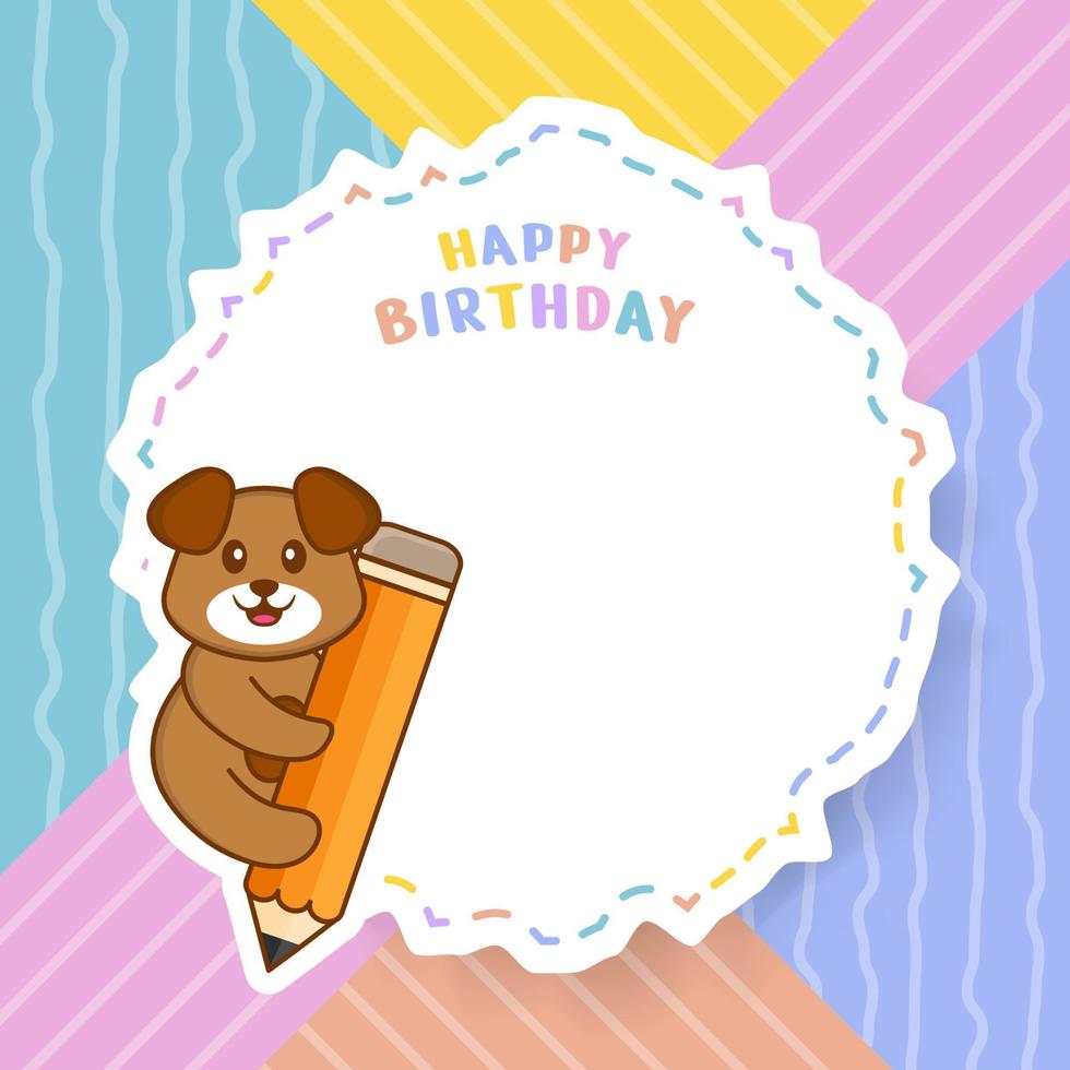 Tarjeta de felicitación de feliz cumpleaños con personaje de dibujos animados de perro lindo. ilustración vectorial vector