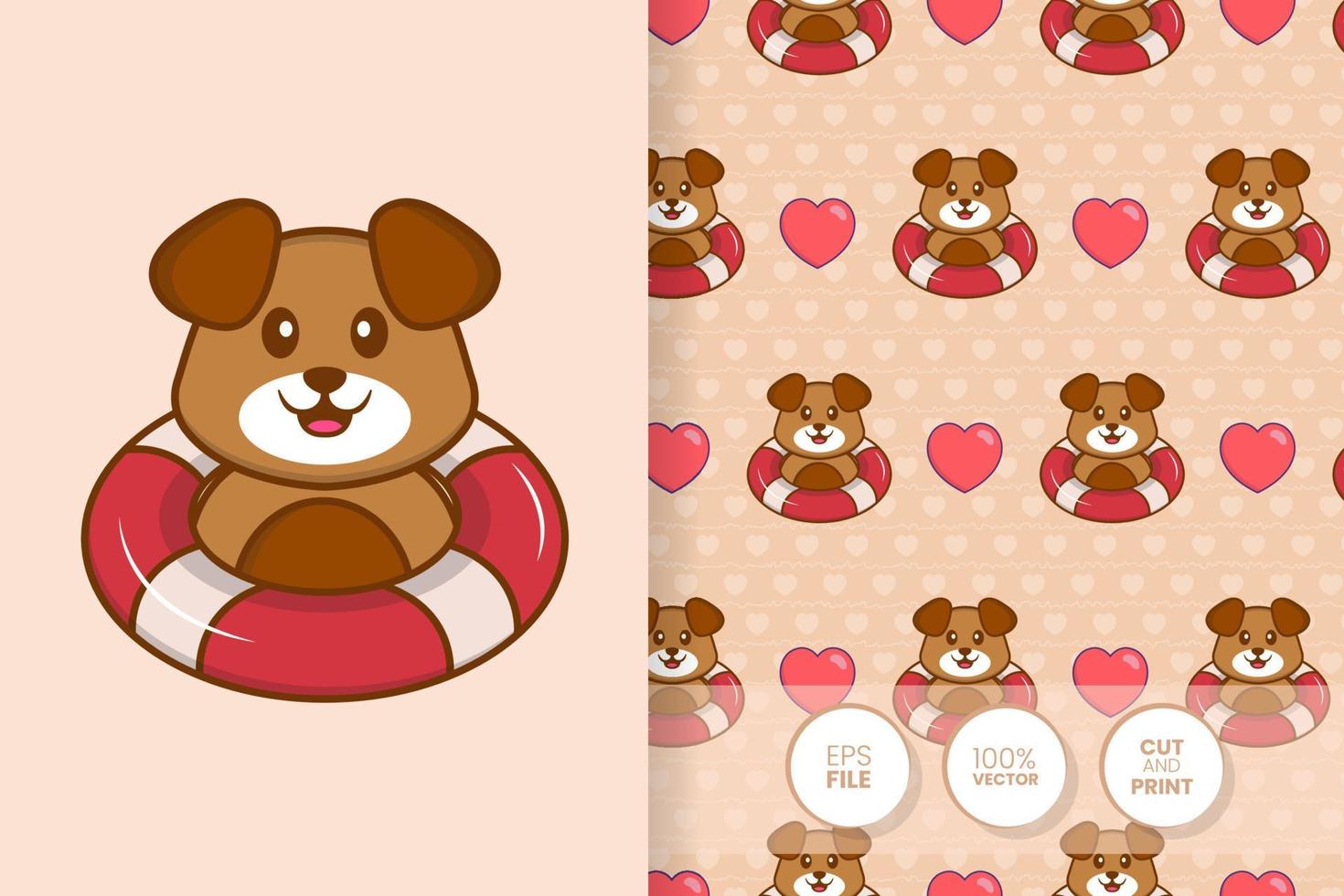 Cute dog cartoon character. seamless pattern background. vector