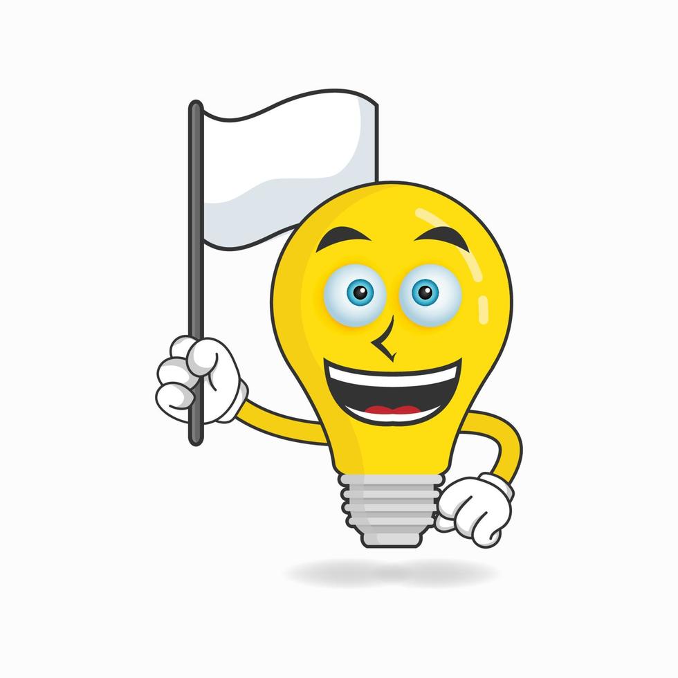 Bulb mascot character holding a white flag. vector illustration