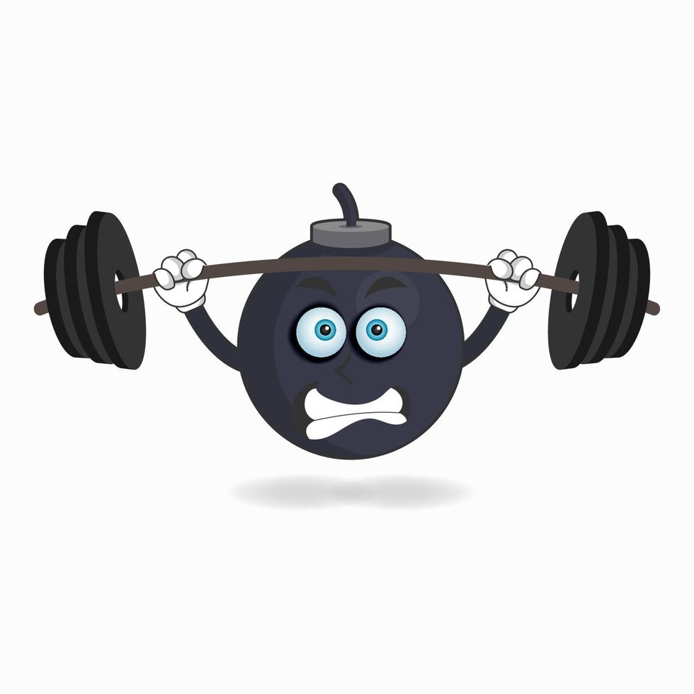 Boom mascot character with fitness equipment. vector illustration