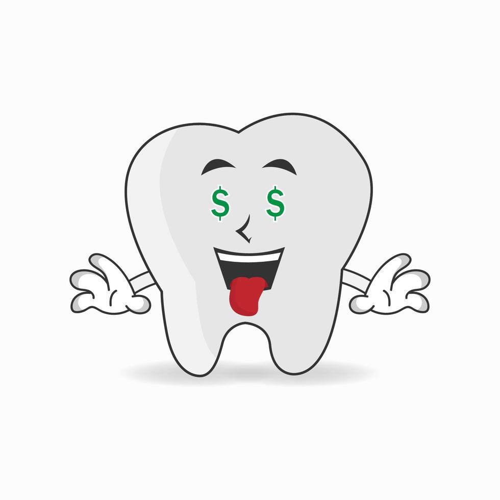 Tooth mascot character with money making expression. vector illustration