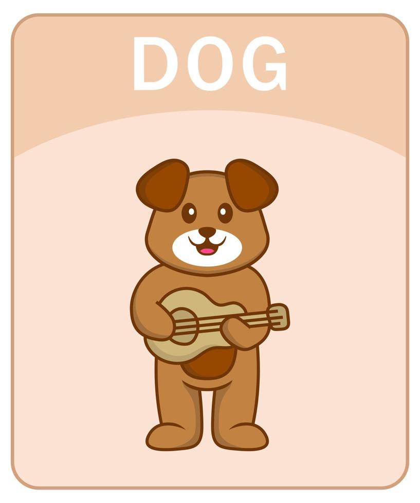 Alphabet flashcard with Cute dog cartoon character. vector