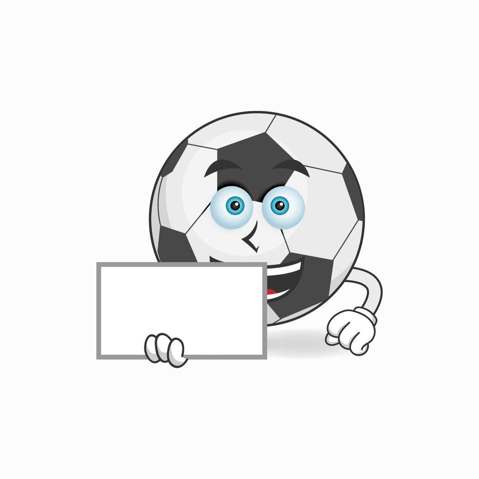 Personaje de mascota de balón de fútbol sosteniendo una pizarra blanca. ilustración vectorial vector
