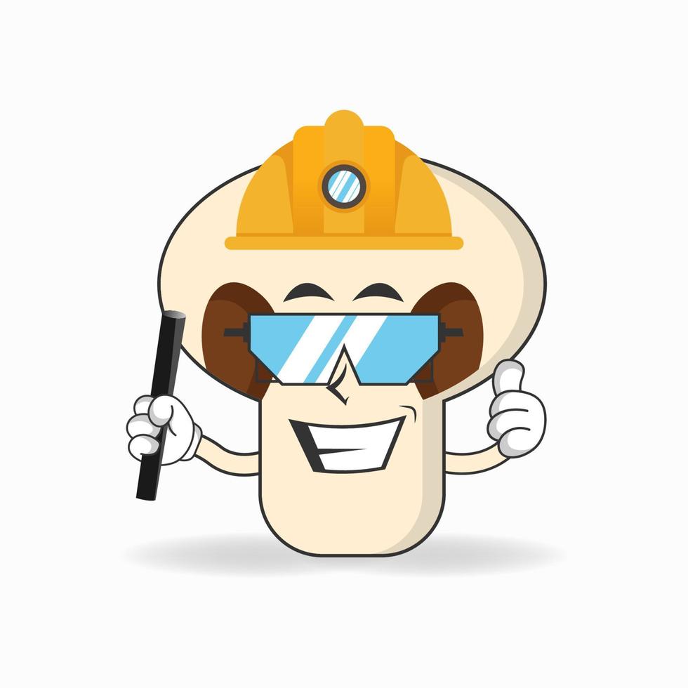 el personaje de la mascota de los hongos se convierte en un oficial de minería. ilustración vectorial vector