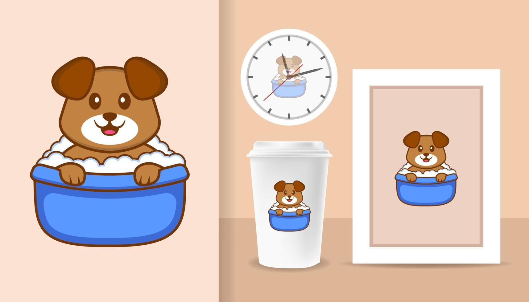 Cute dog cartoon character. Prints on T-shirts, sweatshirts, cases for mobile phones, souvenirs. Isolated vector illustration.