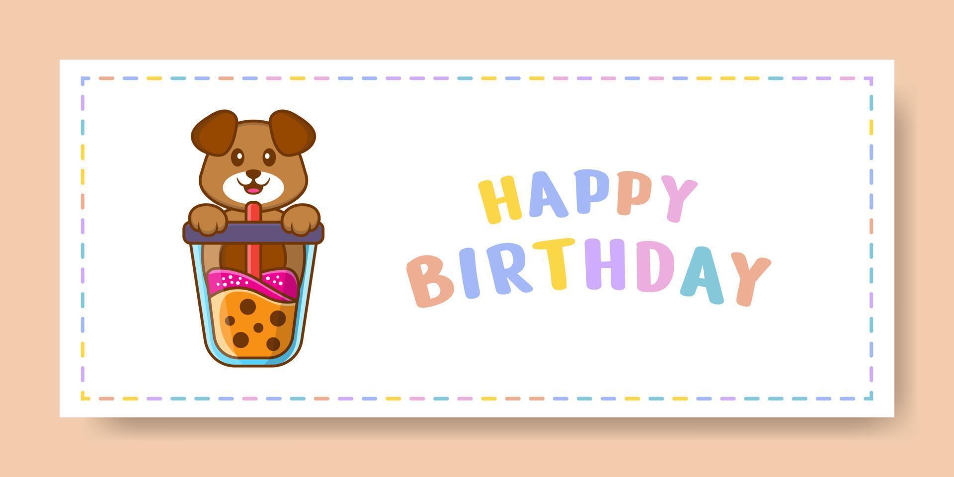 Banner de feliz cumpleaños con personaje de dibujos animados de perro lindo. ilustración vectorial vector