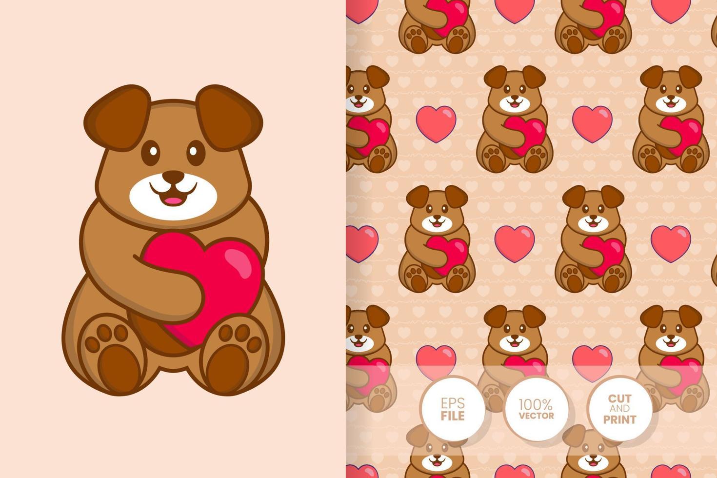 Cute dog cartoon character. seamless pattern background. vector