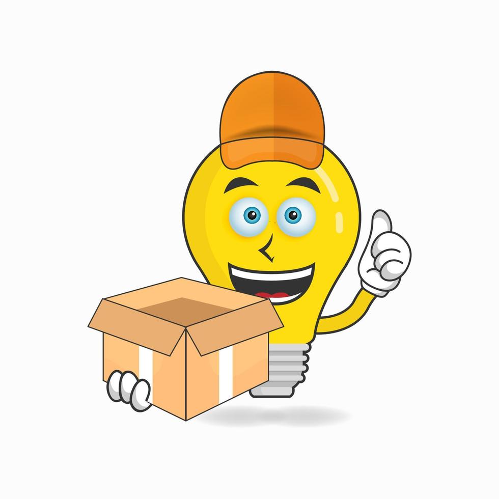 The Bulb mascot character is a delivery person. vector illustration