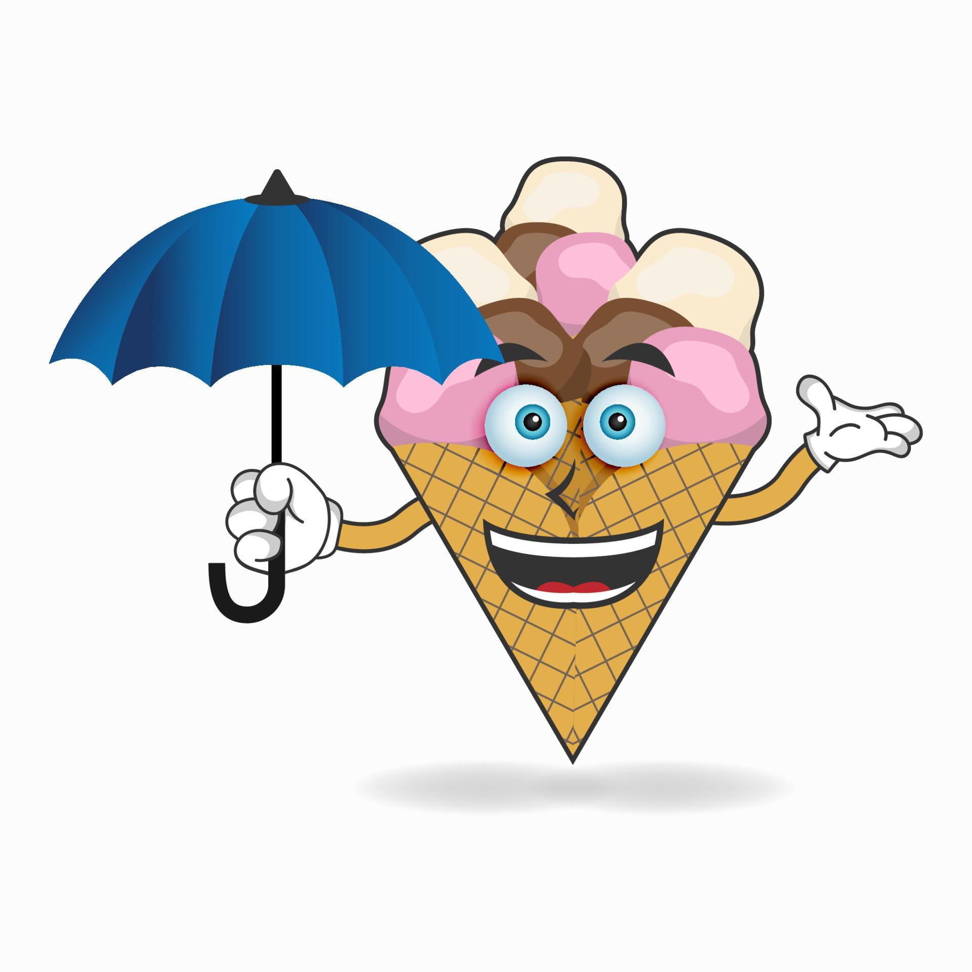 Ice Cream mascot character holding an umbrella. vector illustration