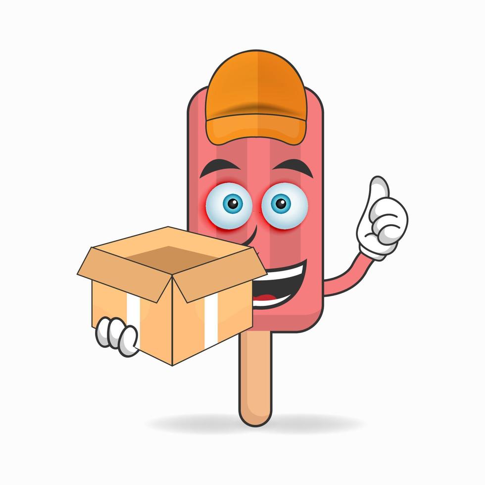 The Red Ice Cream mascot character is a delivery person. vector illustration