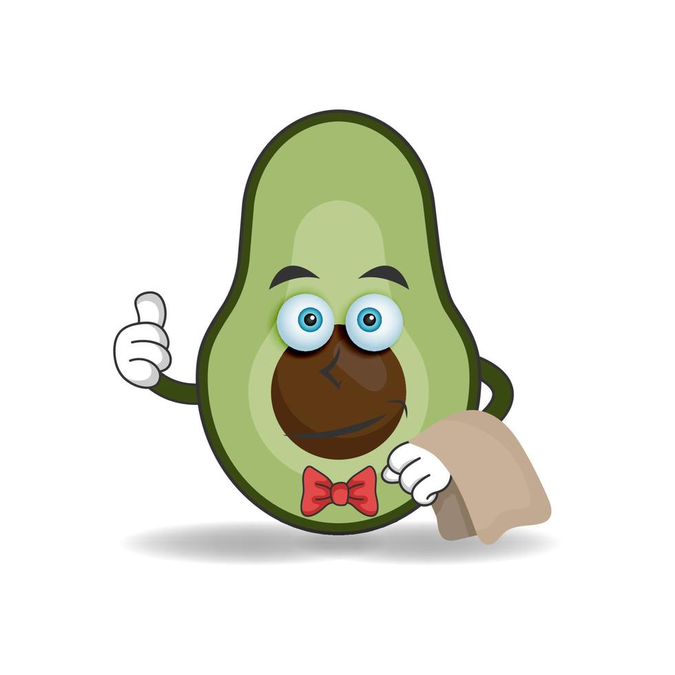 el personaje de la mascota del aguacate se convierte en camarero. ilustración vectorial vector