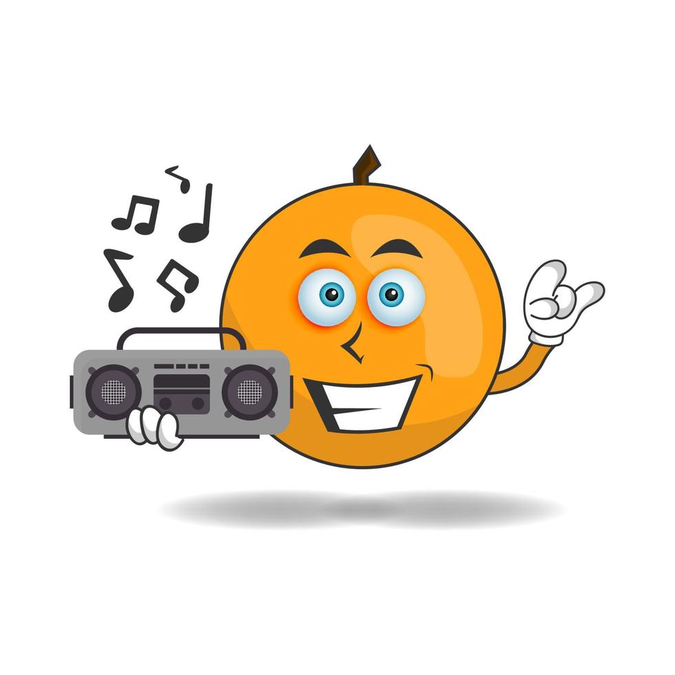 Orange mascot character holding a radio. vector illustration