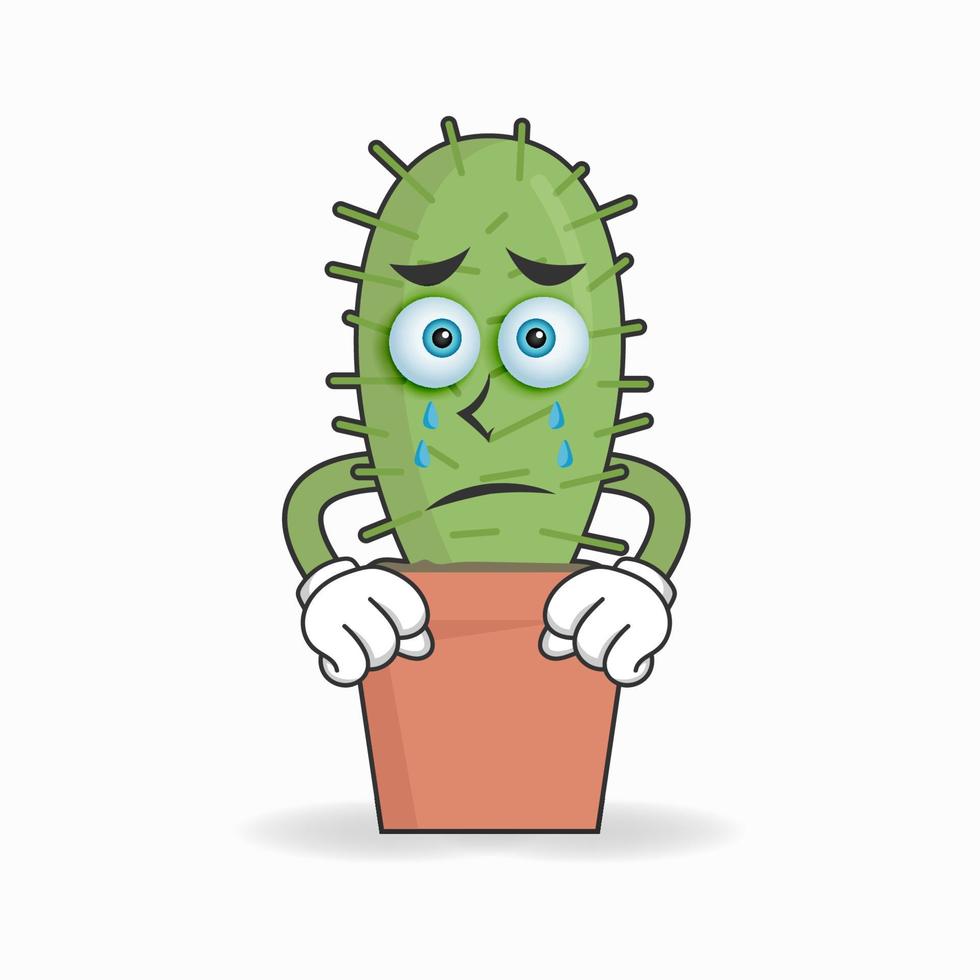 Cactus mascot character with sad expression. vector illustration