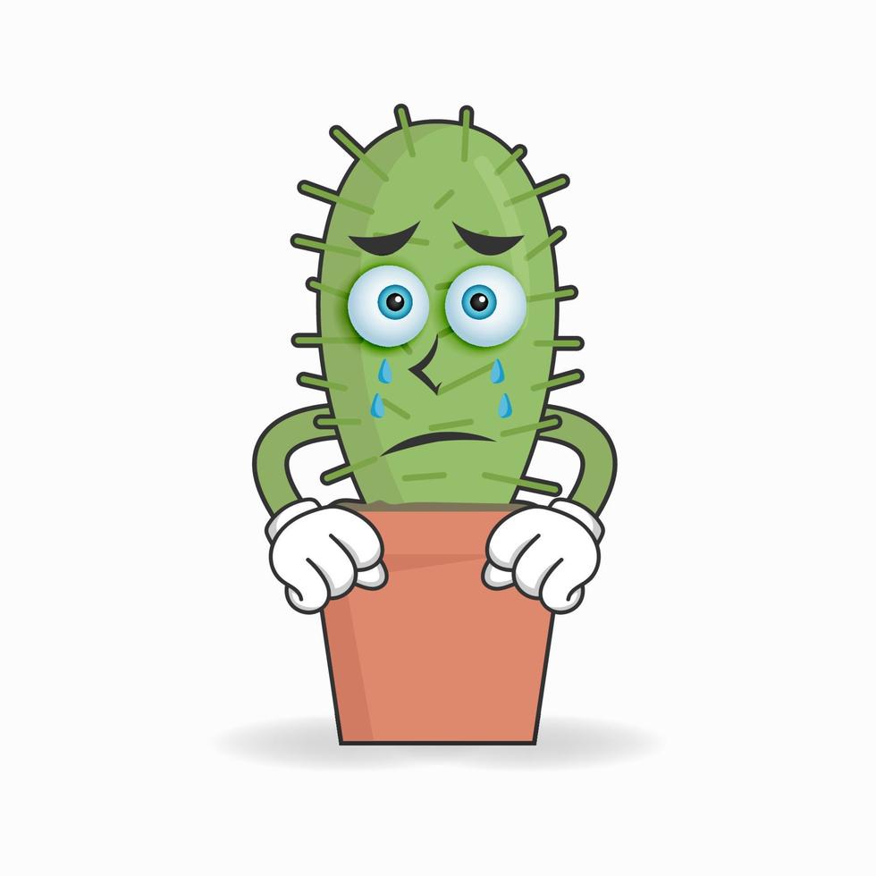 personaje de mascota de cactus con expresión triste. ilustración vectorial vector