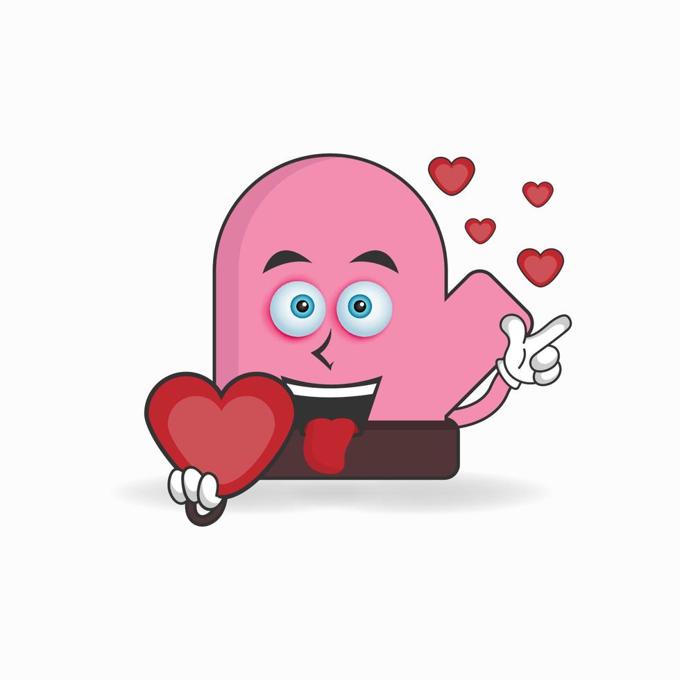 gloves mascot character holding a love icon. vector illustration