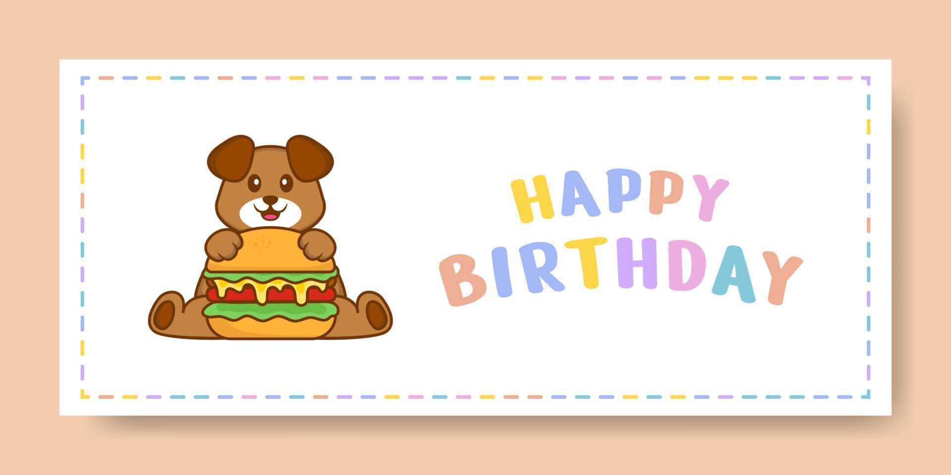 Banner de feliz cumpleaños con personaje de dibujos animados de perro lindo. ilustración vectorial vector