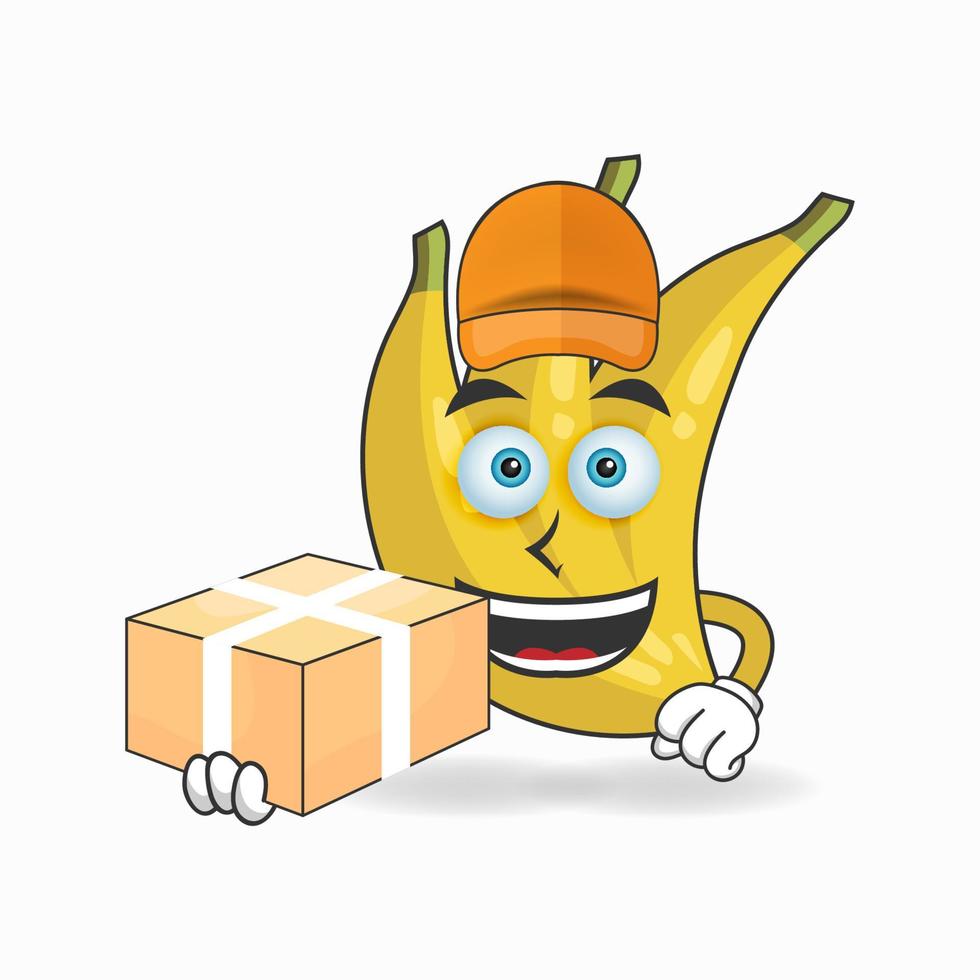 The Banana mascot character is a delivery person. vector illustration