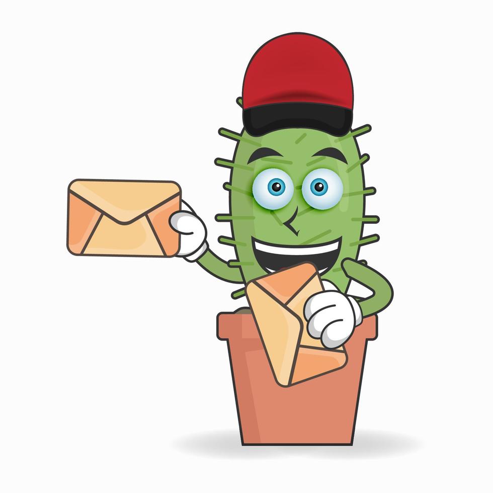 The Cactus mascot character becomes a mail deliverer. vector illustration
