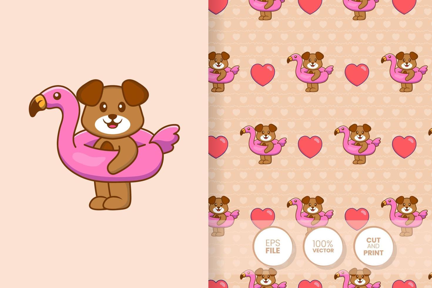 Cute dog cartoon character. seamless pattern background. vector