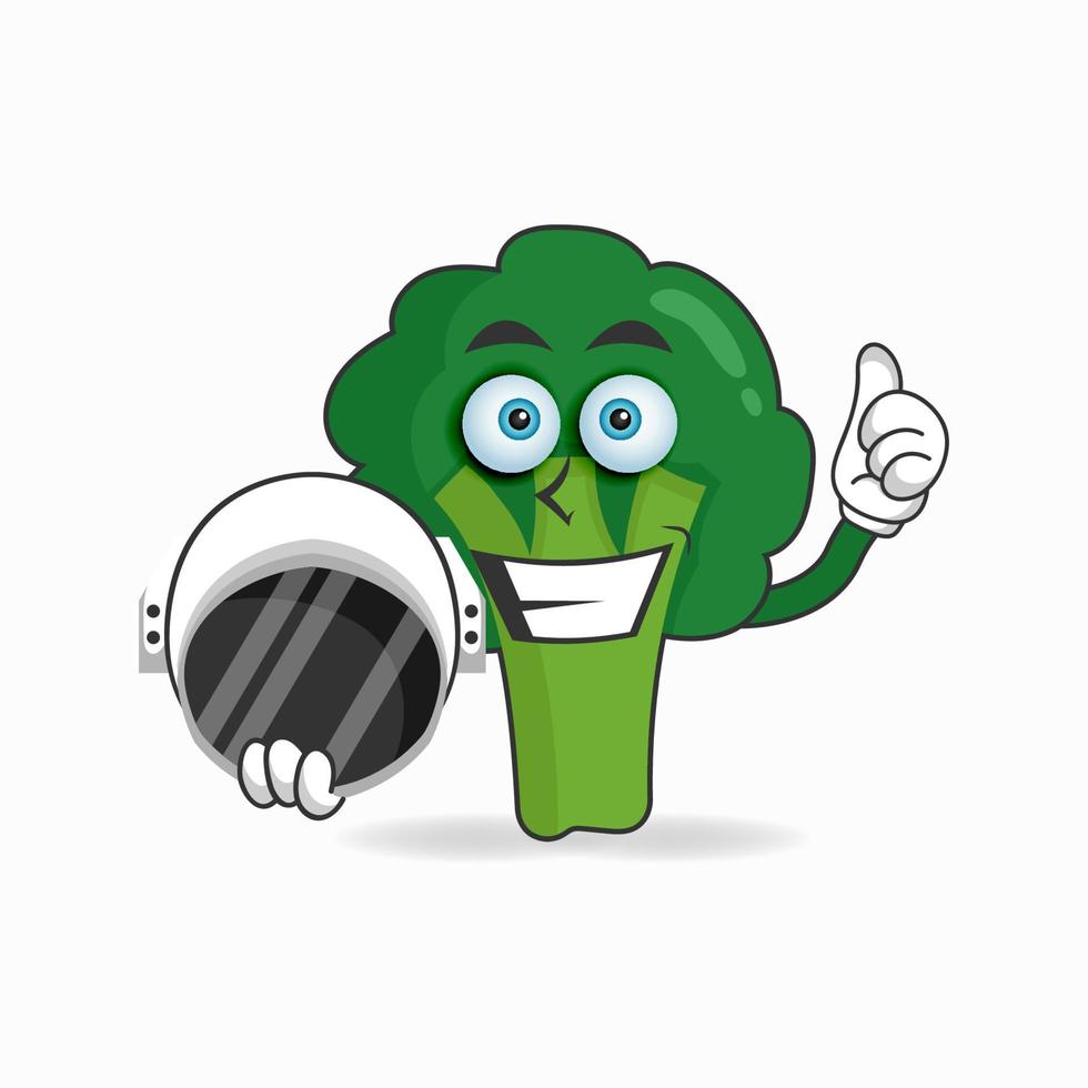 The Broccoli mascot character becomes an astronaut. vector illustration