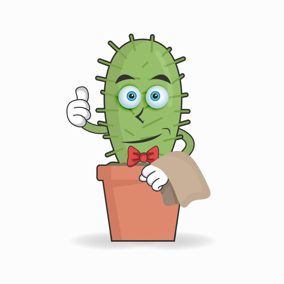The Cactus mascot character becomes waiters. vector illustration