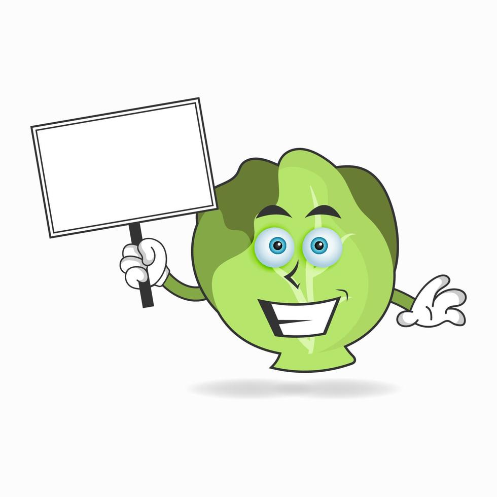 Cabbage mascot character holding a white blackboard. vector illustration