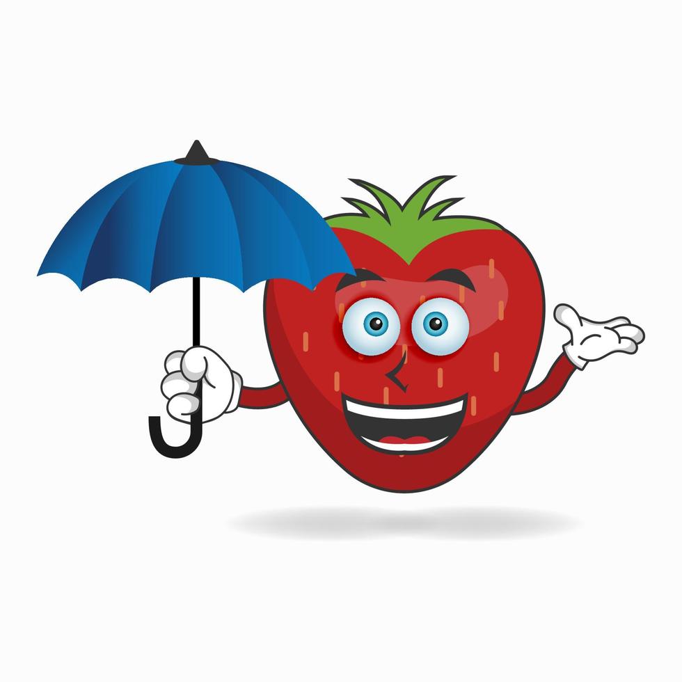 Strawberry mascot character holding an umbrella. vector illustration