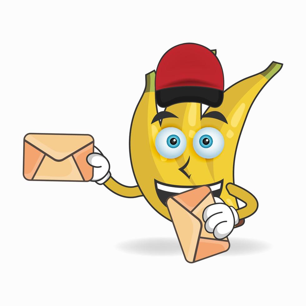 The Banana mascot character becomes a mail deliverer. vector illustration