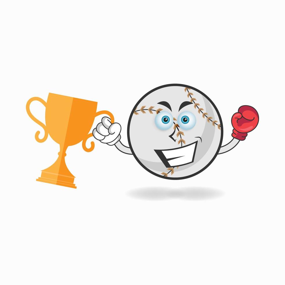 The Baseball mascot character wins a boxing trophy. vector illustration