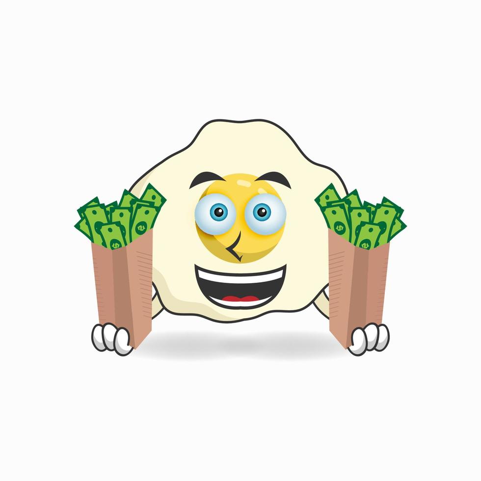 Egg mascot character holding money. vector illustration