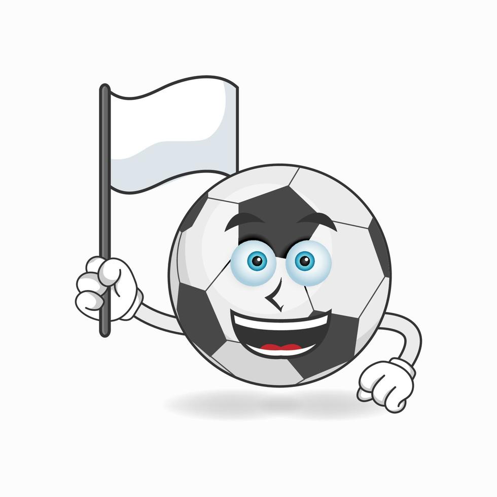 Personaje de mascota de balón de fútbol sosteniendo una bandera blanca. ilustración vectorial vector