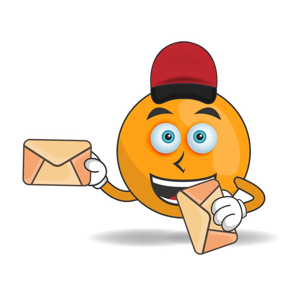 The Orange mascot character becomes a mail deliverer. vector illustration