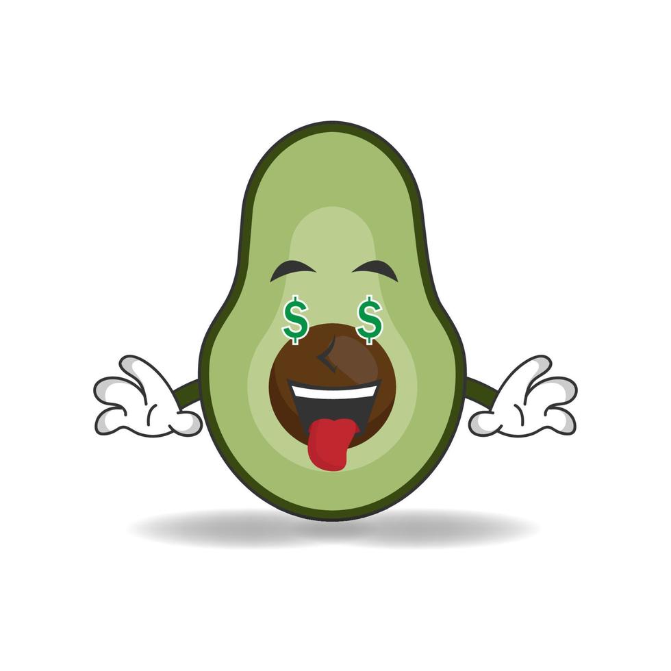 Avocado mascot character with money making expression. vector illustration