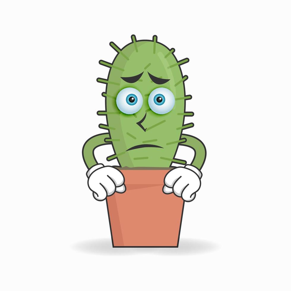 Cactus mascot character with sad expression. vector illustration