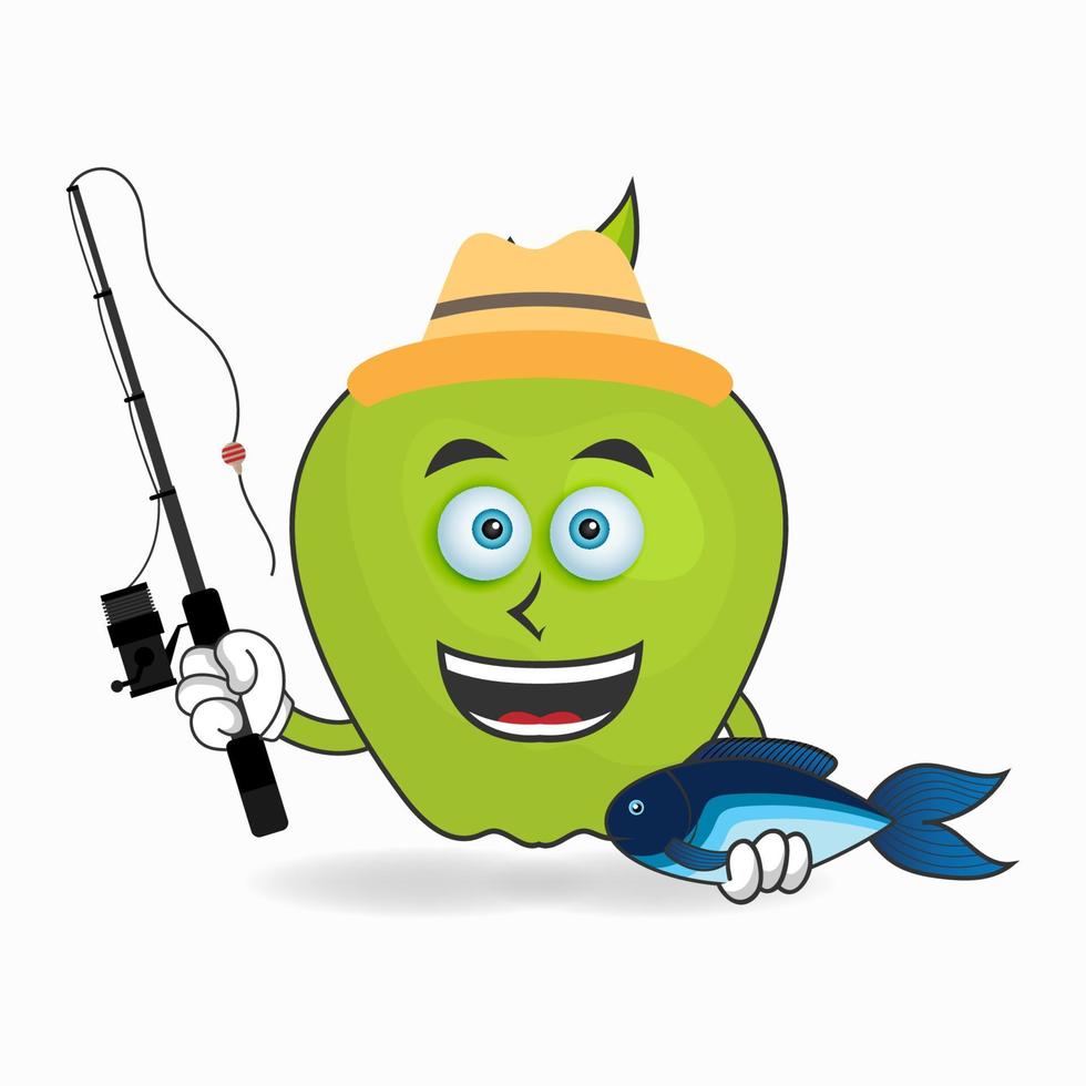 The Apple mascot character is fishing. vector illustration