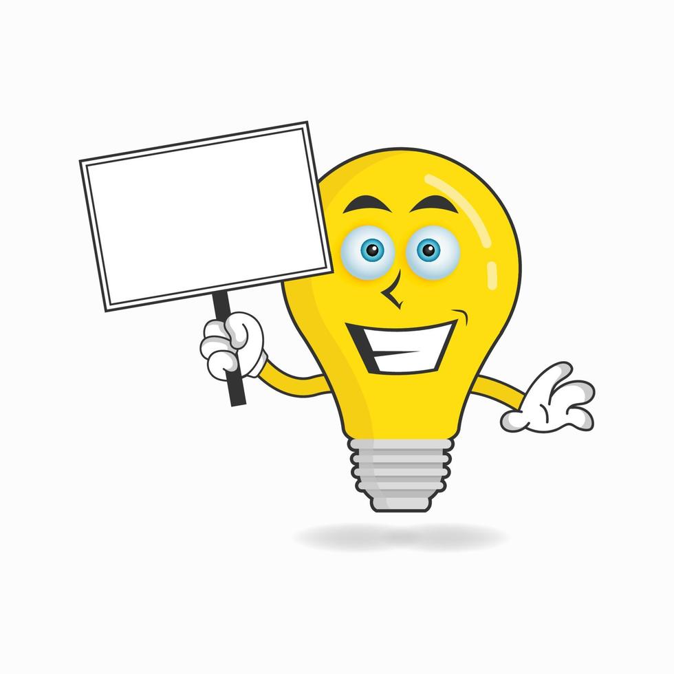Bulb mascot character holding a white blackboard. vector illustration