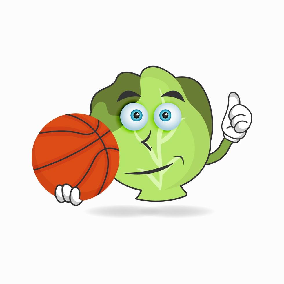 el personaje de la mascota de la col se convierte en jugador de baloncesto. ilustración vectorial vector