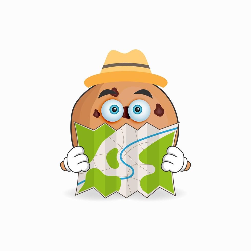 The Cookies mascot character holds a map. vector illustration