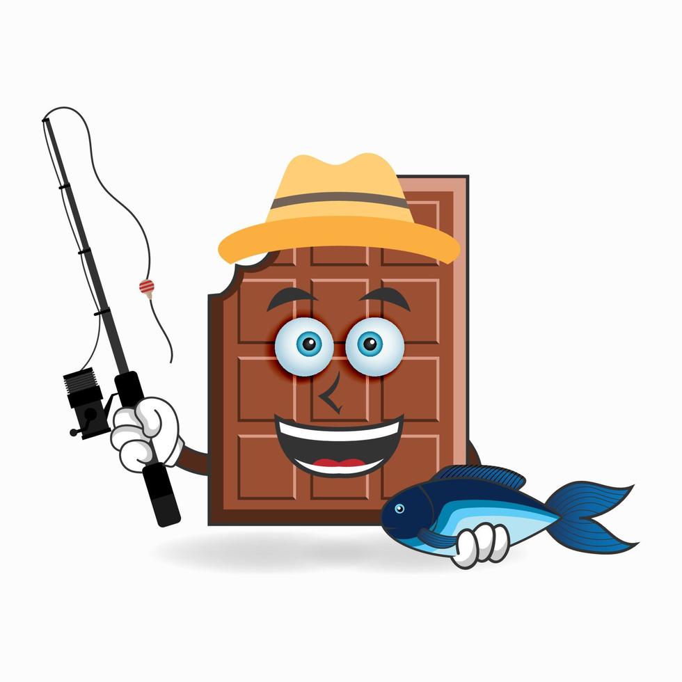 el personaje de la mascota del chocolate está pescando. ilustración vectorial vector